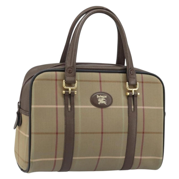 Burberrys Nova Check Hand Bag Canvas Brown Gold Auth gh2024