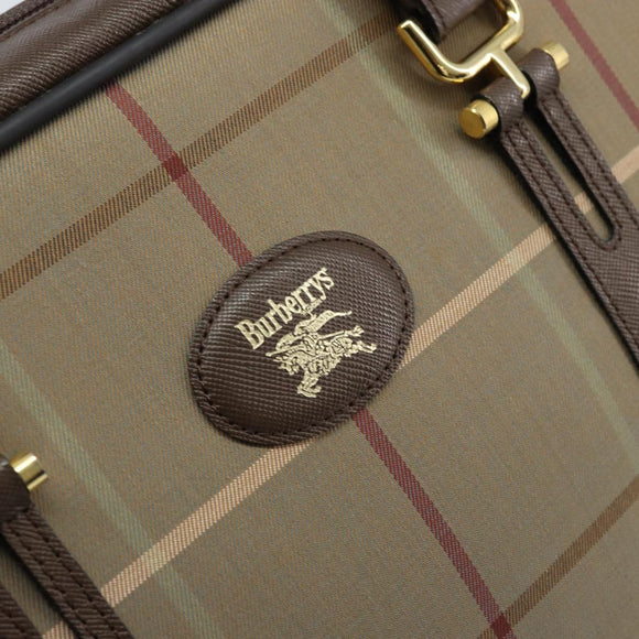 Burberrys Nova Check Hand Bag Canvas Brown Gold Auth gh2024