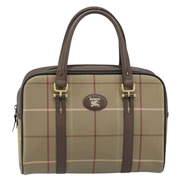 Burberrys Nova Check Hand Bag Canvas Brown Gold Auth gh2024