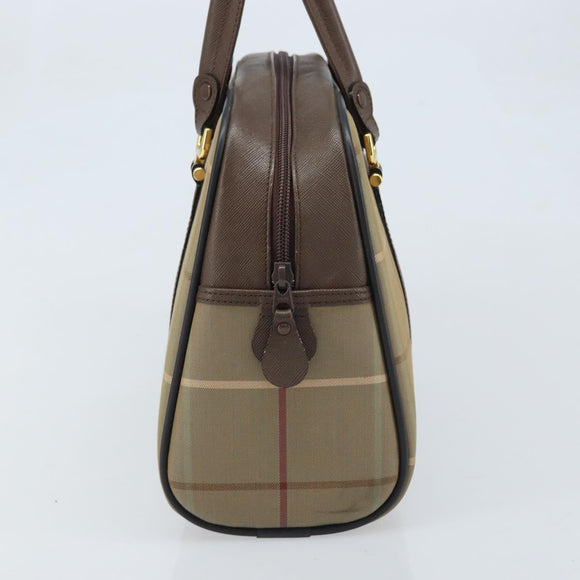 Burberrys Nova Check Hand Bag Canvas Brown Gold Auth gh2024