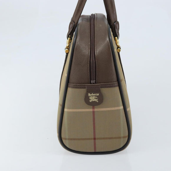 Burberrys Nova Check Hand Bag Canvas Brown Gold Auth gh2024