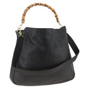 GUCCI Bamboo Shoulder Bag Leather 2way Black Gold 001 1577 Auth gh2025-1