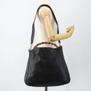 GUCCI Bamboo Shoulder Bag Leather 2way Black Gold 001 1577 Auth gh2025-23