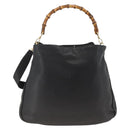 GUCCI Bamboo Shoulder Bag Leather 2way Black Gold 001 1577 Auth gh2025-2
