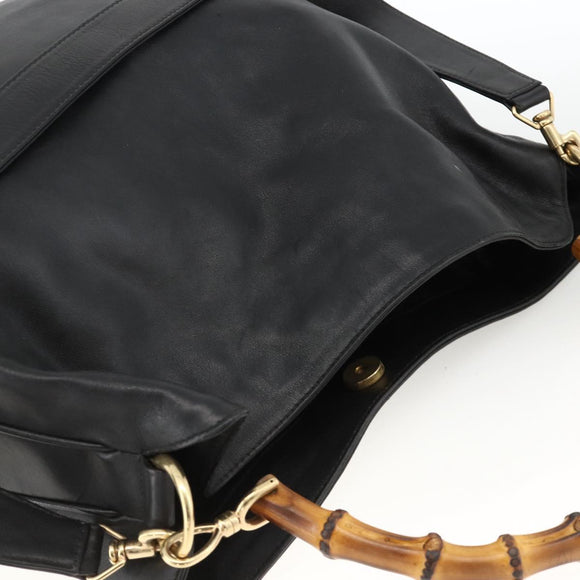 GUCCI Bamboo Shoulder Bag Leather 2way Black Gold 001 1577 Auth gh2025