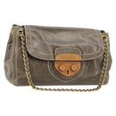 PRADA Chain Shoulder Bag Leather Gray Gold Auth gh2040SAV-1