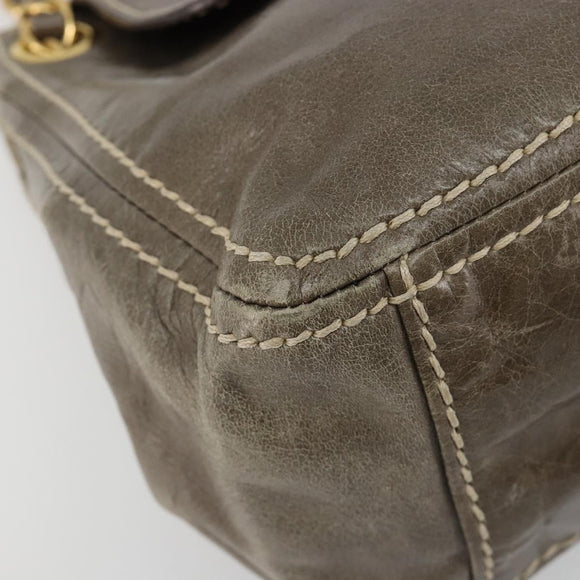 PRADA Chain Shoulder Bag Leather Gray Gold Auth gh2040SAV
