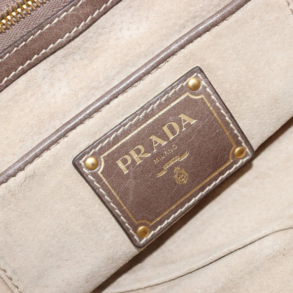 PRADA Chain Shoulder Bag Leather Gray Gold Auth gh2040SAV