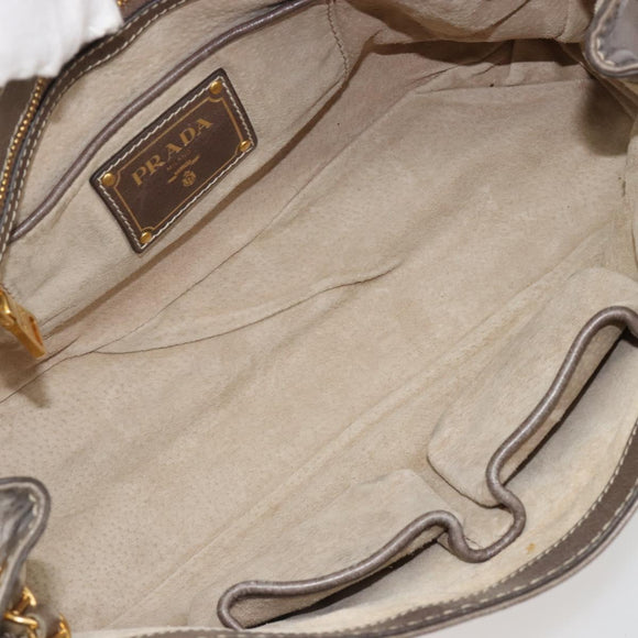 PRADA Chain Shoulder Bag Leather Gray Gold Auth gh2040SAV