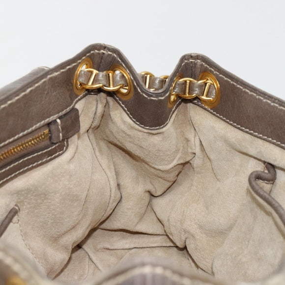 PRADA Chain Shoulder Bag Leather Gray Gold Auth gh2040SAV
