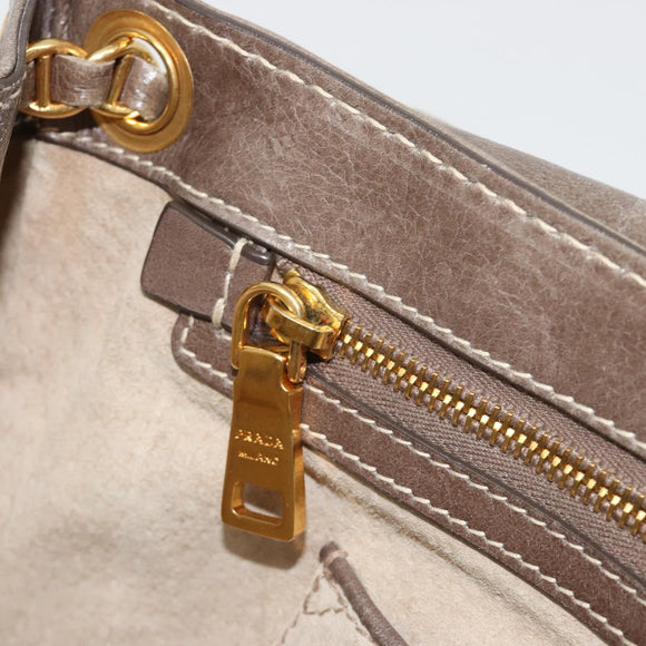 PRADA Chain Shoulder Bag Leather Gray Gold Auth gh2040SAV