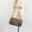 PRADA Chain Shoulder Bag Leather Gray Gold Auth gh2040SAV-25