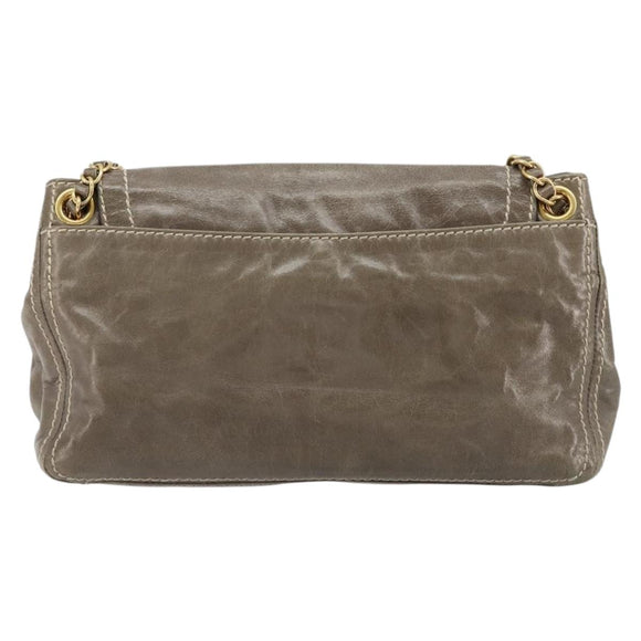 PRADA Chain Shoulder Bag Leather Gray Gold Auth gh2040SAV
