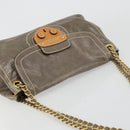PRADA Chain Shoulder Bag Leather Gray Gold Auth gh2040SAV-6