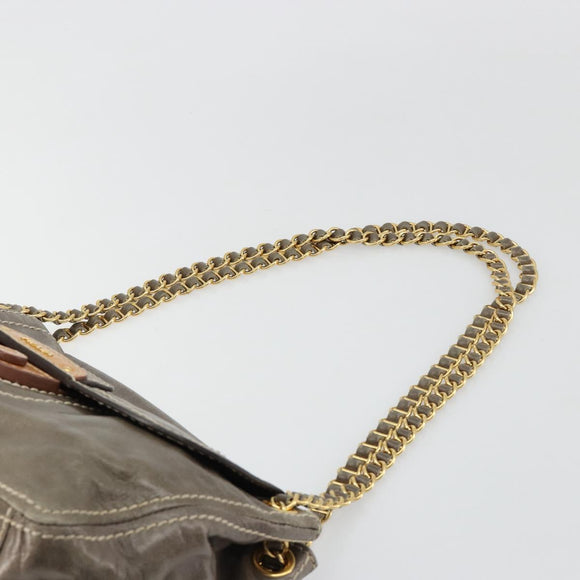 PRADA Chain Shoulder Bag Leather Gray Gold Auth gh2040SAV