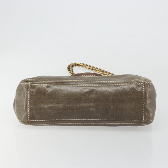 PRADA Chain Shoulder Bag Leather Gray Gold Auth gh2040SAV