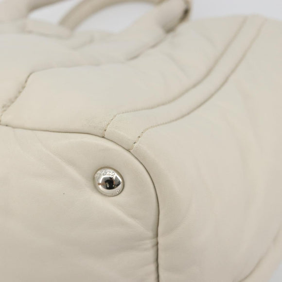 PRADA Canapa MM Hand Bag Leather White Silver Auth gh2041