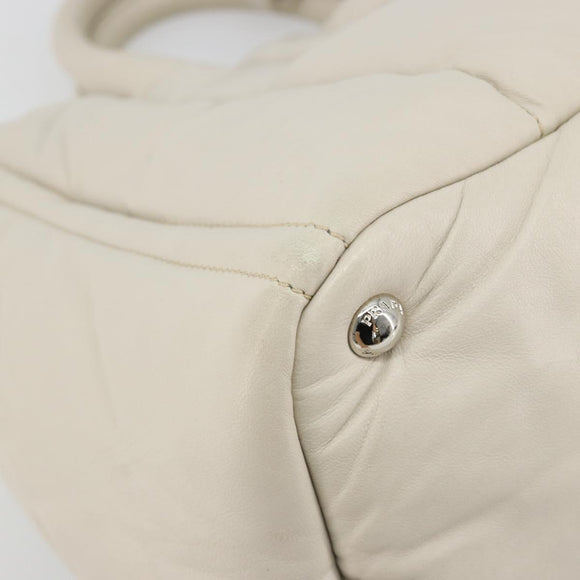 PRADA Canapa MM Hand Bag Leather White Silver Auth gh2041
