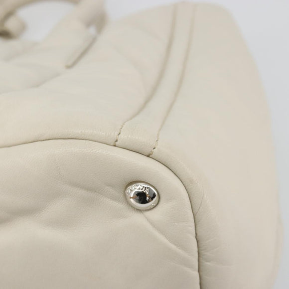 PRADA Canapa MM Hand Bag Leather White Silver Auth gh2041