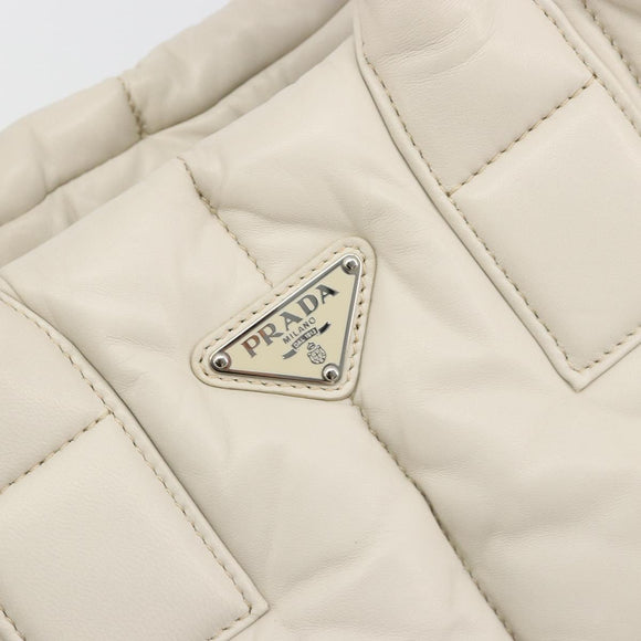 PRADA Canapa MM Hand Bag Leather White Silver Auth gh2041