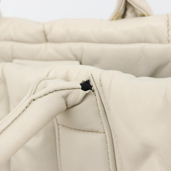 PRADA Canapa MM Hand Bag Leather White Silver Auth gh2041