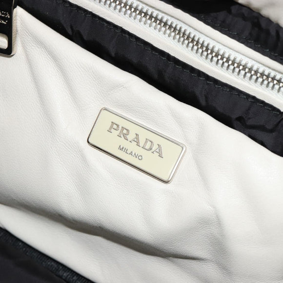 PRADA Canapa MM Hand Bag Leather White Silver Auth gh2041