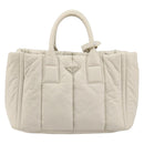 PRADA Canapa MM Hand Bag Leather White Silver Auth gh2041-13
