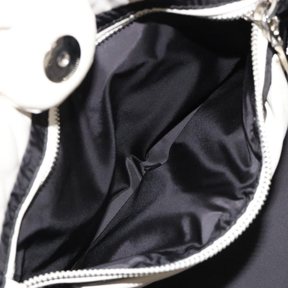 PRADA Canapa MM Hand Bag Leather White Silver Auth gh2041