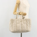 PRADA Canapa MM Hand Bag Leather White Silver Auth gh2041-25