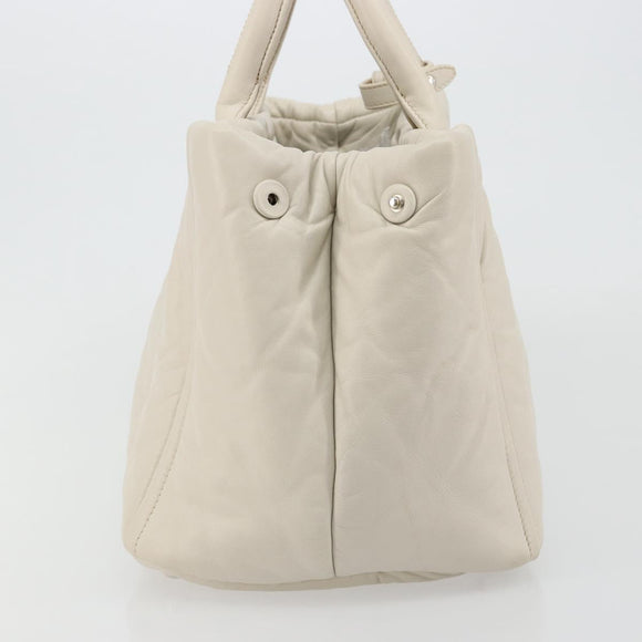 PRADA Canapa MM Hand Bag Leather White Silver Auth gh2041