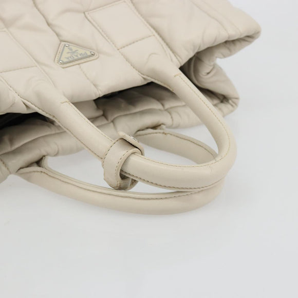 PRADA Canapa MM Hand Bag Leather White Silver Auth gh2041