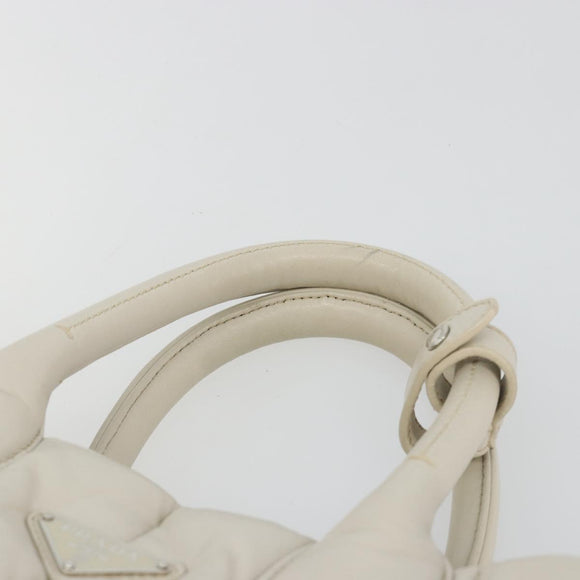 PRADA Canapa MM Hand Bag Leather White Silver Auth gh2041