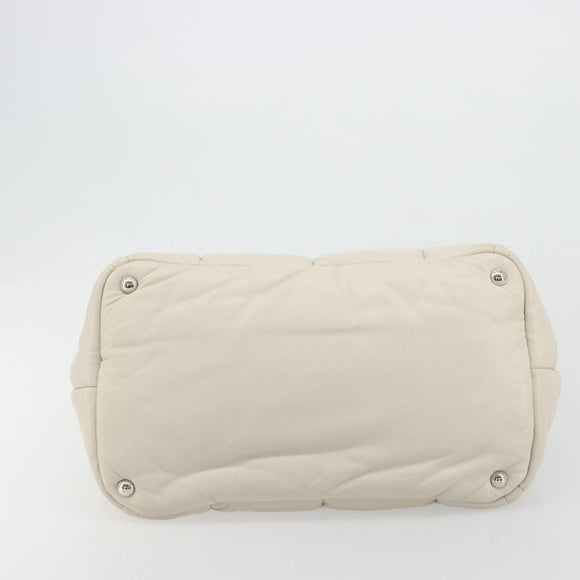 PRADA Canapa MM Hand Bag Leather White Silver Auth gh2041