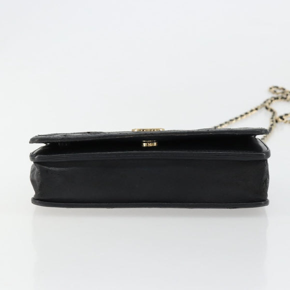 CHANEL Matelasse Ketting Schoudertas Lamsleer Zwart Goud CC Auth gh2043