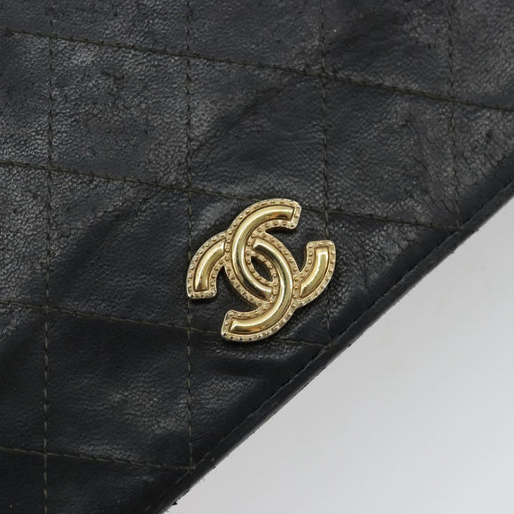 CHANEL Matelasse Ketting Schoudertas Lamsleer Zwart Goud CC Auth gh2043