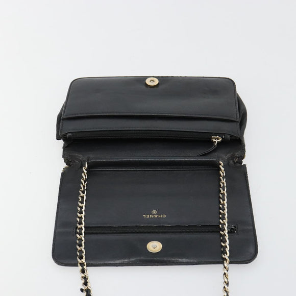 CHANEL Matelasse Ketting Schoudertas Lamsleer Zwart Goud CC Auth gh2043