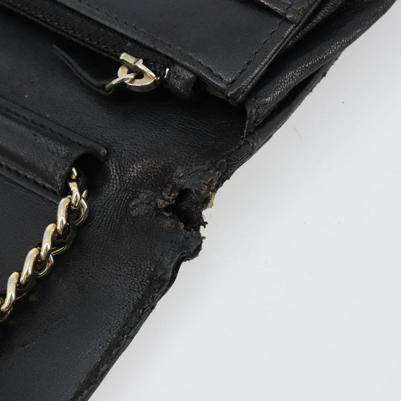 CHANEL Matelasse Ketting Schoudertas Lamsleer Zwart Goud CC Auth gh2043