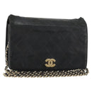 CHANEL Matelasse Ketting Schoudertas Lamsleer Zwart Goud CC Auth gh2043-1