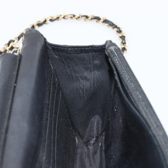 CHANEL Matelasse Ketting Schoudertas Lamsleer Zwart Goud CC Auth gh2043