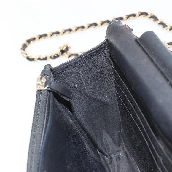 CHANEL Matelasse Ketting Schoudertas Lamsleer Zwart Goud CC Auth gh2043