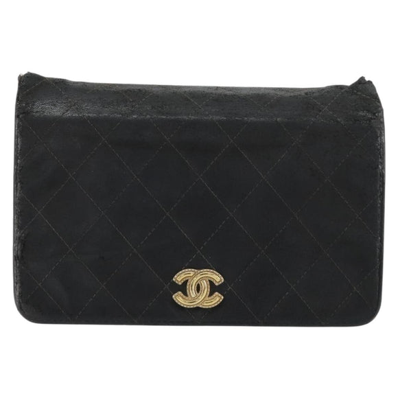 CHANEL Matelasse Ketting Schoudertas Lamsleer Zwart Goud CC Auth gh2043