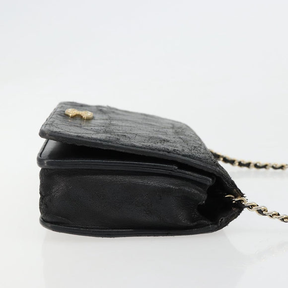 CHANEL Matelasse Ketting Schoudertas Lamsleer Zwart Goud CC Auth gh2043