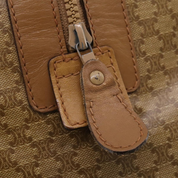 CELINE Macadam Canvas Boston Tas PVC Beige Goud Auth gh2046