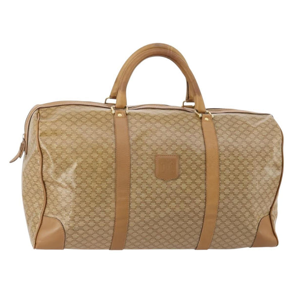 CELINE Macadam Canvas Boston Tas PVC Beige Goud Auth gh2046