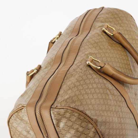 CELINE Macadam Canvas Boston Tas PVC Beige Goud Auth gh2046