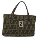FENDI Zucca Canvas Hand Bag Black Brown Auth gh2047-1