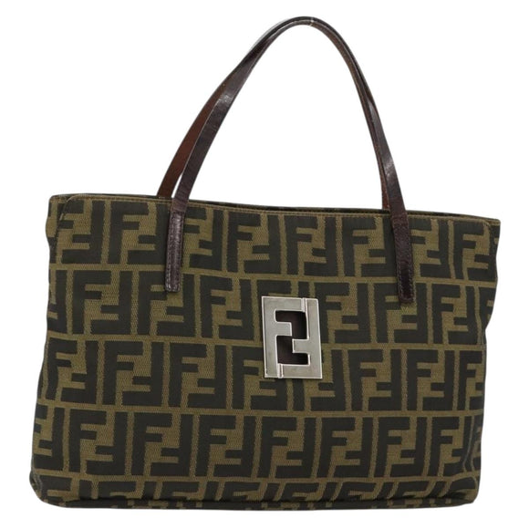 FENDI Zucca Canvas Hand Bag Black Brown Auth gh2047