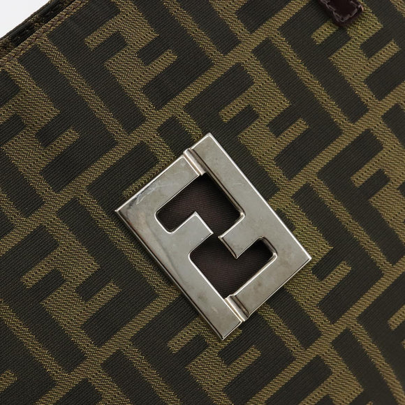 FENDI Zucca Canvas Hand Bag Black Brown Auth gh2047