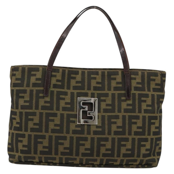 FENDI Zucca Canvas Hand Bag Black Brown Auth gh2047
