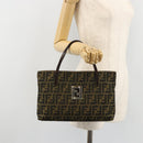 FENDI Zucca Canvas Hand Bag Black Brown Auth gh2047-24